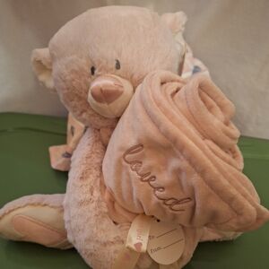 For Your Valentine!! Demdaco Pink "Loved" Bear w/ Blanket Brand New!!